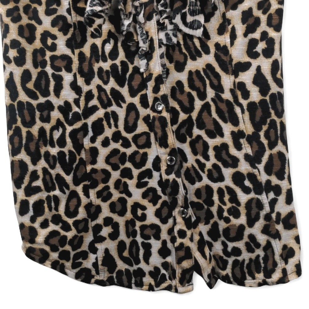 INC Women S Ruffle Front Leopard Print 100% Rayon Brown Mob Wife Office Siren - Picture 8 of 9